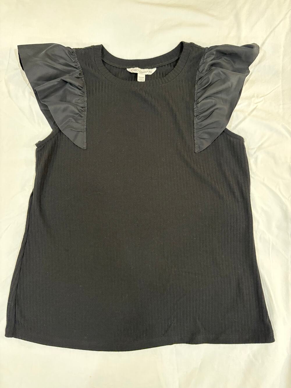 Cato Contour Fit Black Ribbed Ruffle Sleeve Tank Top Shirt Size 18/20W